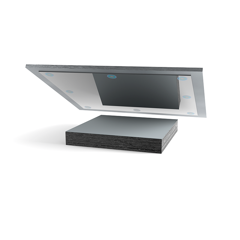 STXV Vibsorb slide bearing with multi-layer prestressed 50/50 cotton-polyester blend duck and vibration isolation.